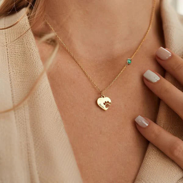 Personalisierte Pfoten & Herz Namenskette