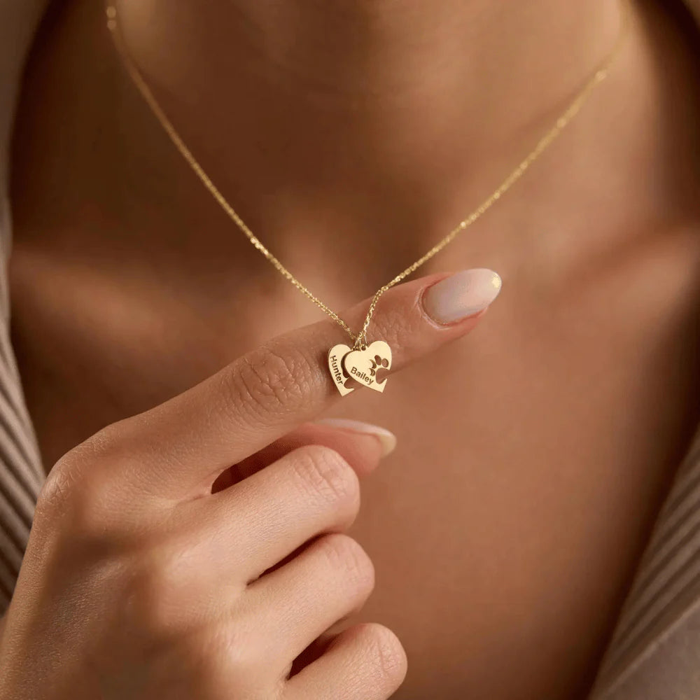 Personalisierte Pfoten & Herz Namenskette