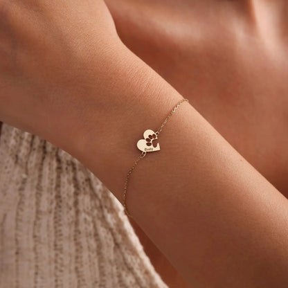 Personalisiertes Pfoten & Herz Namensarmband