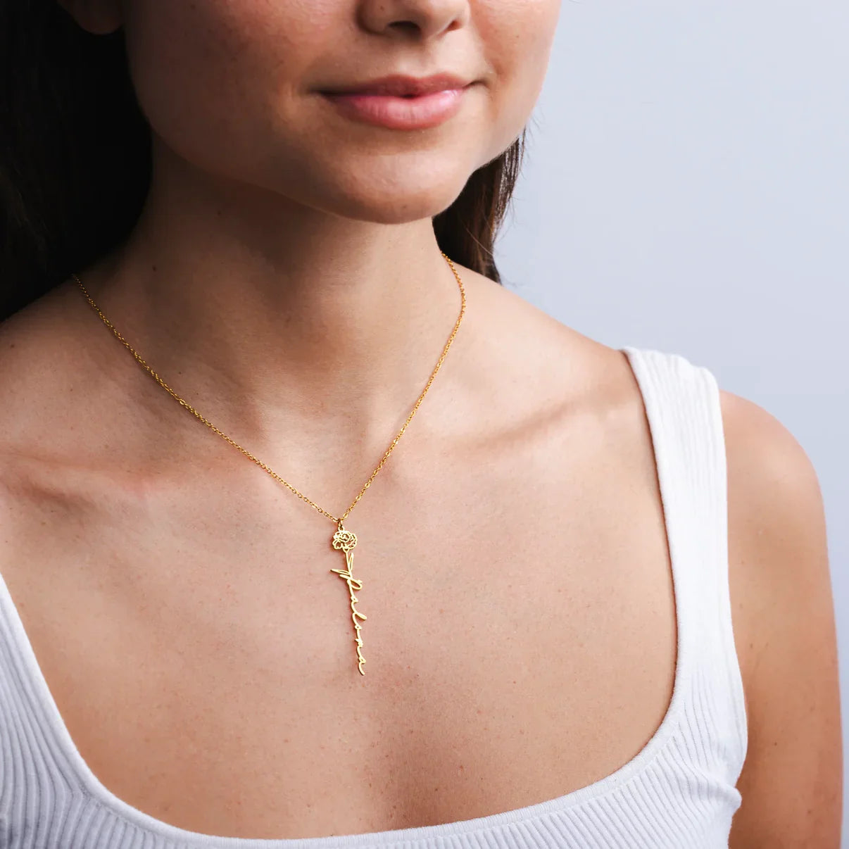 Personalisierte Geburtsblumen Namens Halskette